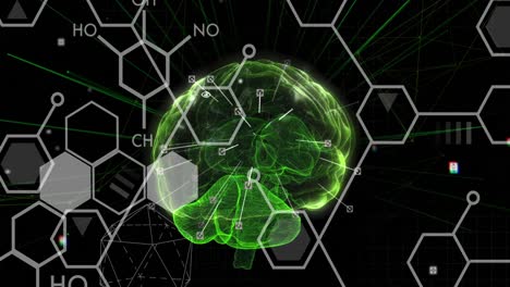 Animation-of-digital-brain-and-shapes-on-black-background