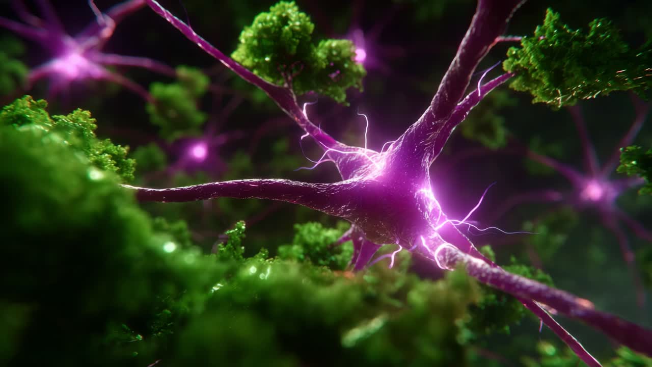 Dynamic Neural Connections: A Microscopic View of Neurons Firing with Electric Signals Amidst Lush Green Network of Dendritic Trees in a 3D Environment