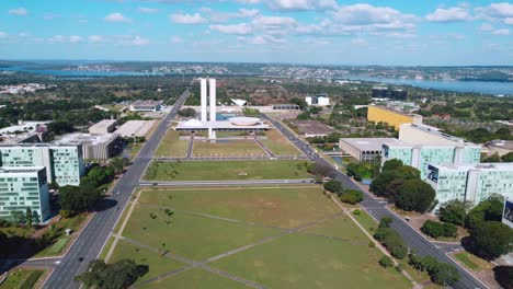 view of brasilia, brazil, with a lake on the background, showing government offices, congress, foreign office and the presidential palace, before 2022 presidential elections