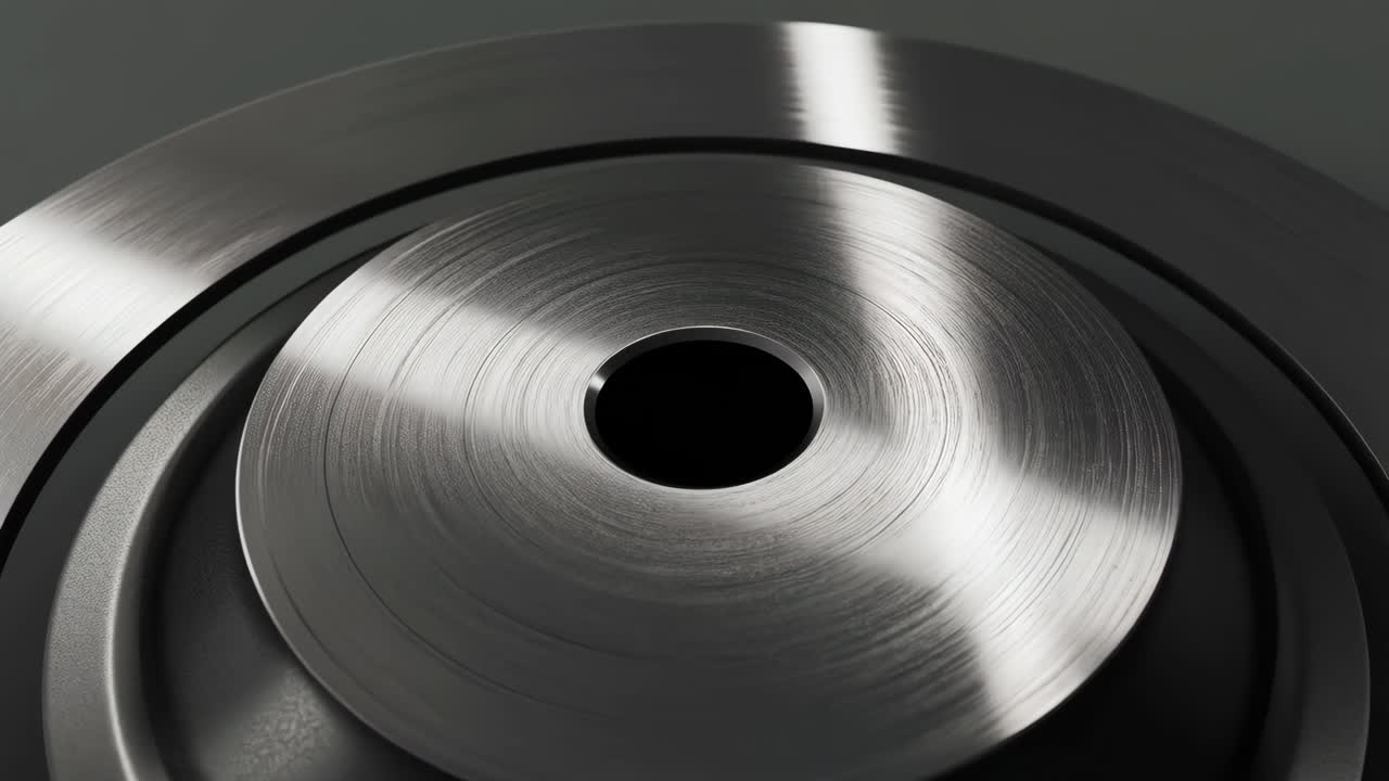Close-up of Brushed Metal Discs with Central Hole