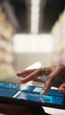 vertical video close up of distribution hub worker overseeing supply chain process