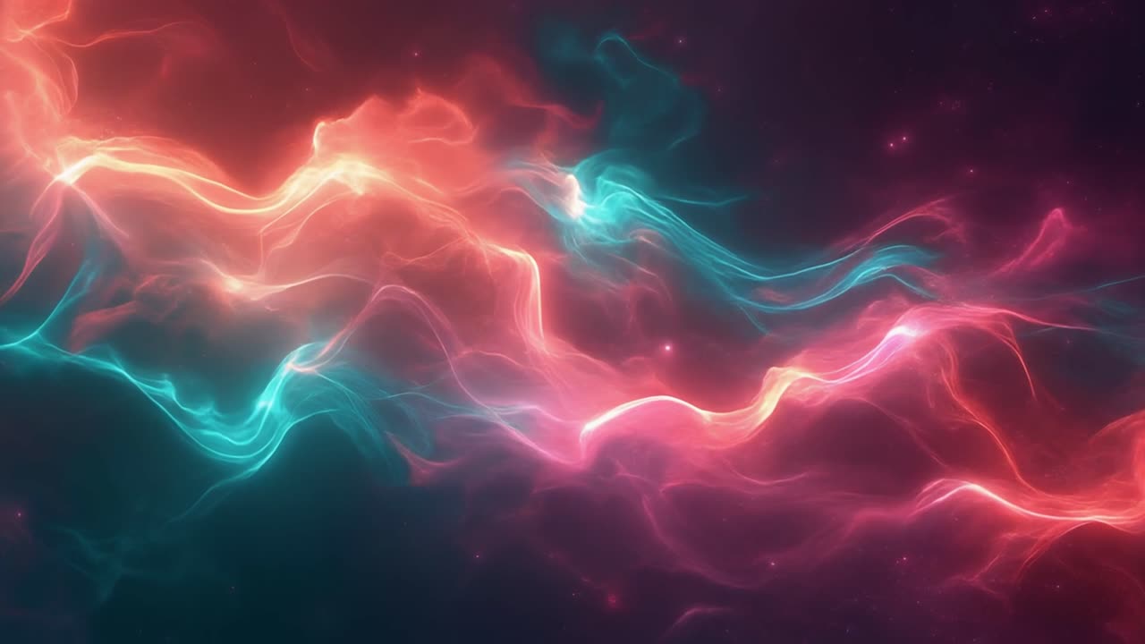 Levendige Abstracte Nevel met Stromende Rode en Cyaan Energie.
