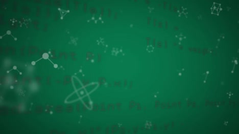 animación de hexágono sobre fondo verde con moléculas y código digital