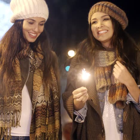 Attractive-young-women-having-fun-at-Christmas