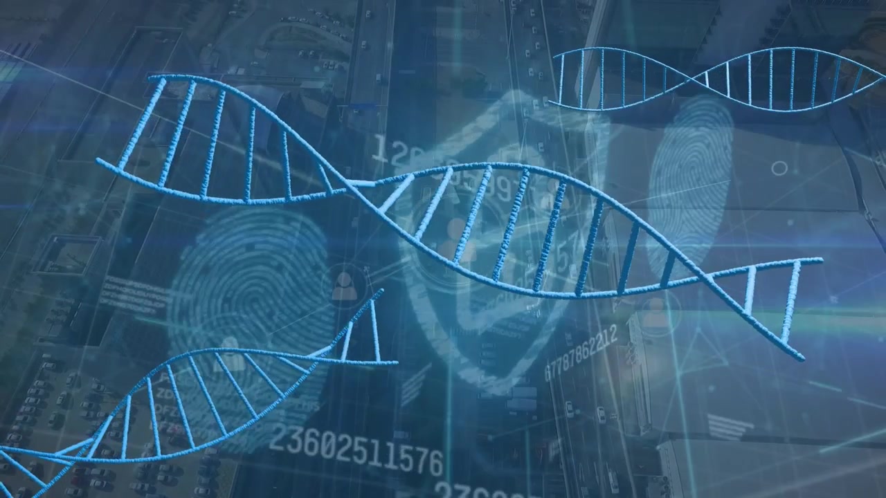 Animation of dna strand and data processing with human brain