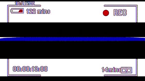 Animation-Von-Weißen,-Blauen-Und-Rosa-Interferenzbändern-Auf-Dem-Schwarzen-Bildschirm-Der-Videowiedergabeschnittstelle