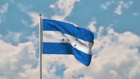 Bandera-De-Honduras-Ondeando-En-El-Cielo-Azul-Video-Realista-4k