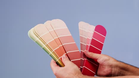 hands holding paint swatches