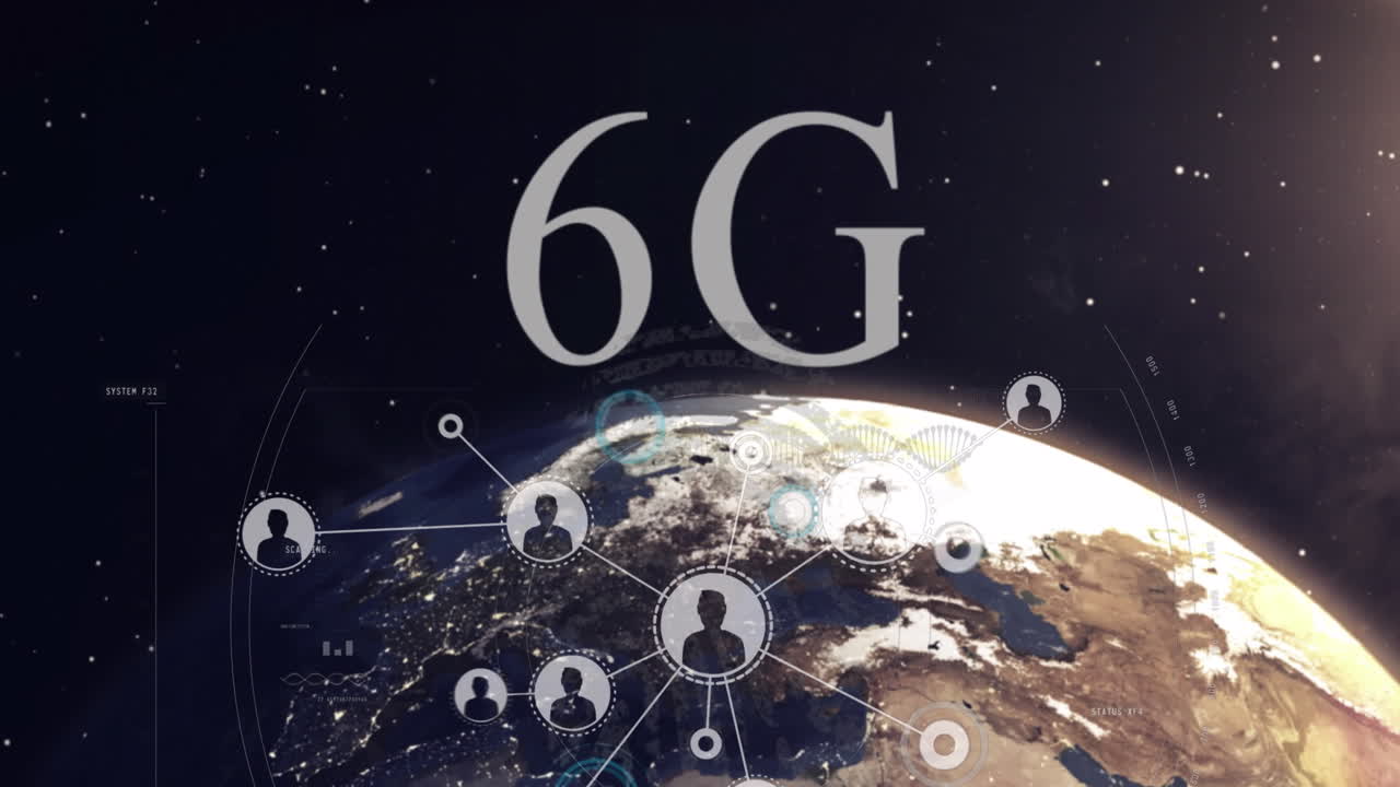 animación de texto de 6g sobre el globo