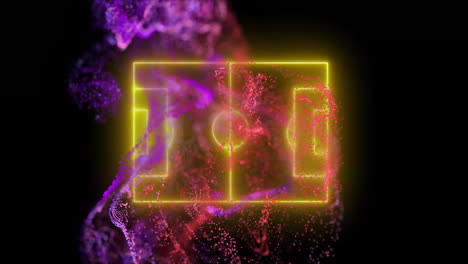 glowing soccer field animation over vibrant purple and red abstract background