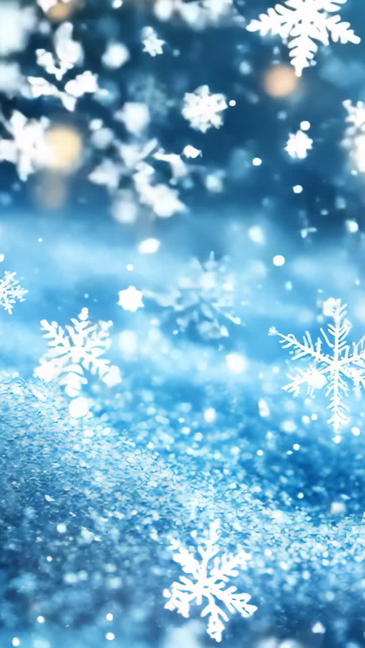 A blue sky with snowflakes falling on it. The snowflakes are small and ...