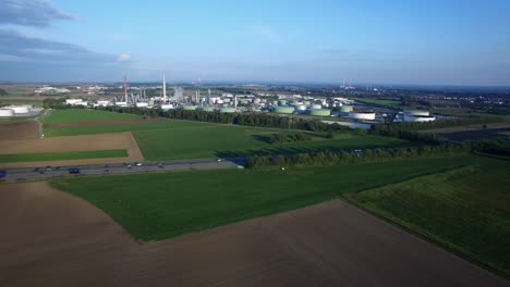 aerial shot of gunvor refinery east of ingolstadt with autobahn a9, bavaria, germany