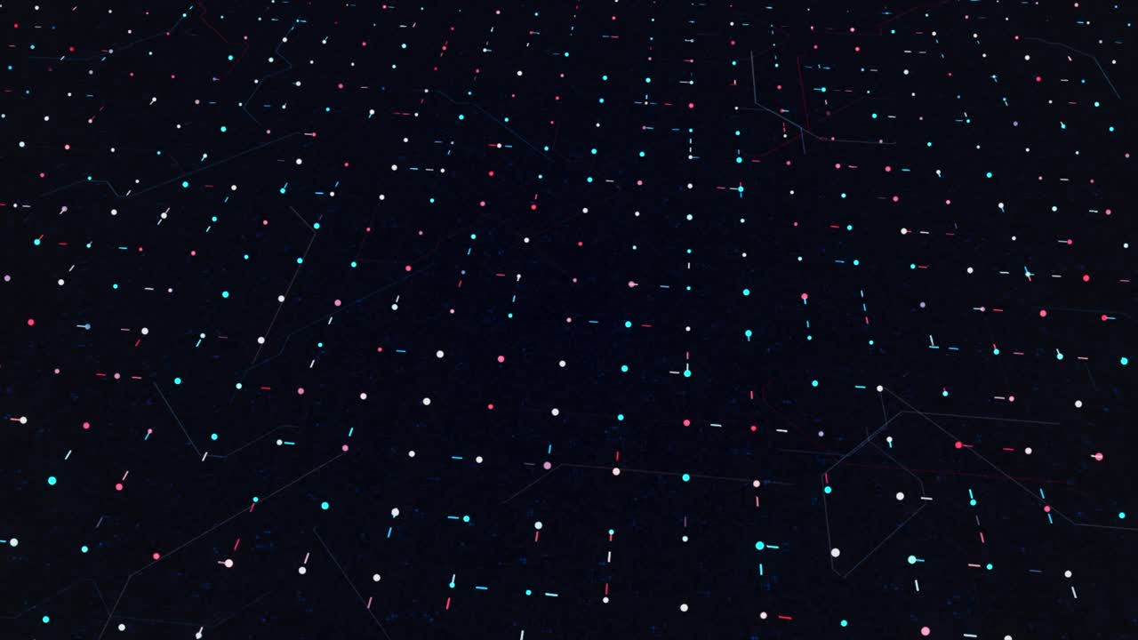 컴퓨터 회로 내의 데이터 이동, 컴퓨터 처리 및 cpu 또는 gpu를 통해 데이터를 조직하는 것, 애니메이션, 추상화, 하이테크 기술 배경, 원활한 루프