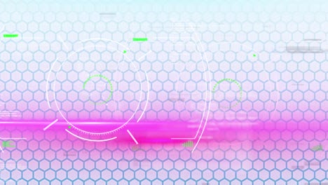 animación del procesamiento de hud en la interfaz digital con patrón hexagonal azul con glitch