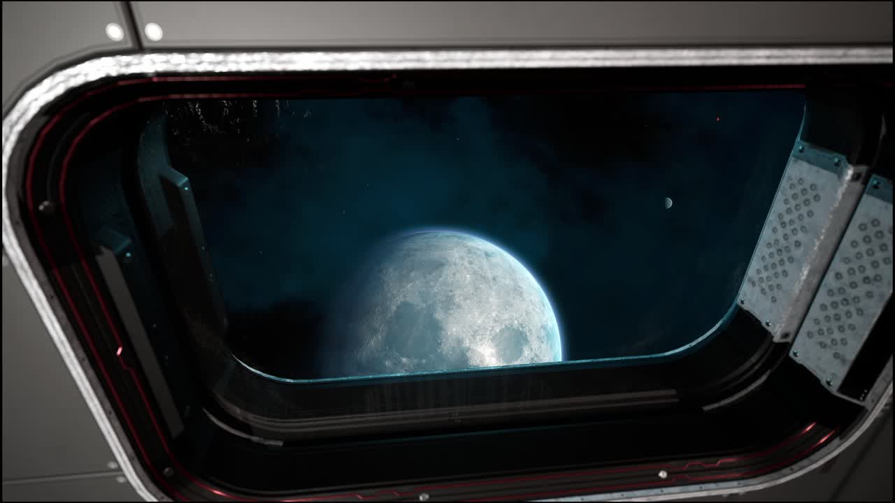 View Of Window From Spaceship With Moon