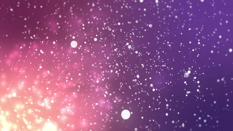 animación de luces y nieve cayendo sobre un fondo violeta