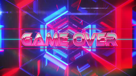 animation of game over text over moving digital tunnel