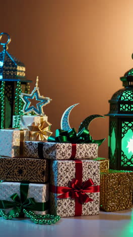 ramadan celebration with gifts and lanterns