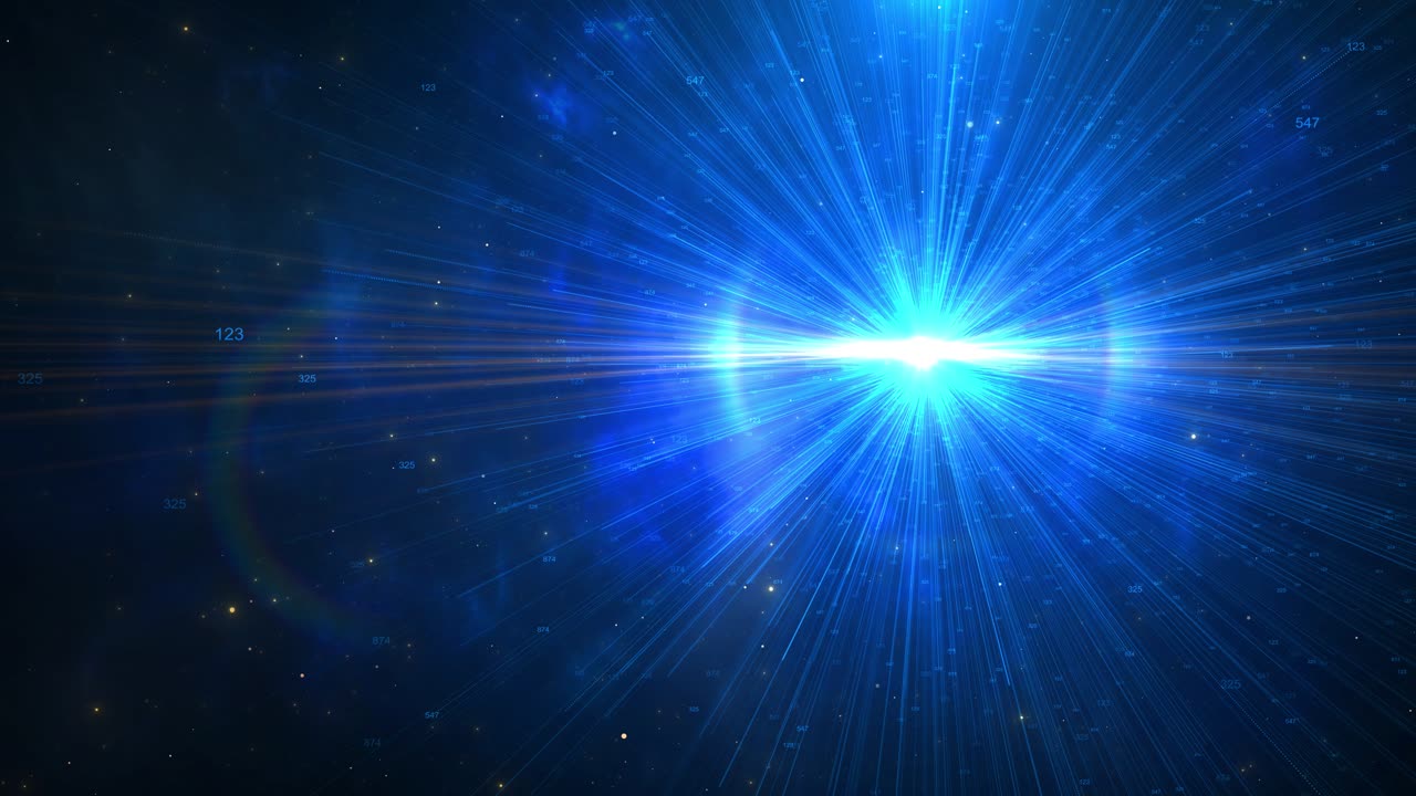 Particelle luminose si disperdono creando profondità ed energia dinamica luci e particelle visibili