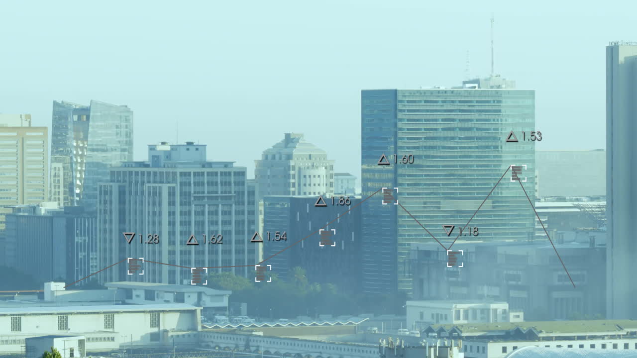 도시 풍경 위의 데이터 처리 애니메이션