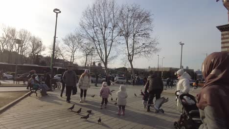 istanbul city plaza with people and birds