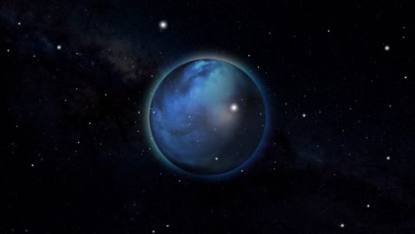 a gas planet with a milky way background in the middle in star-studded space