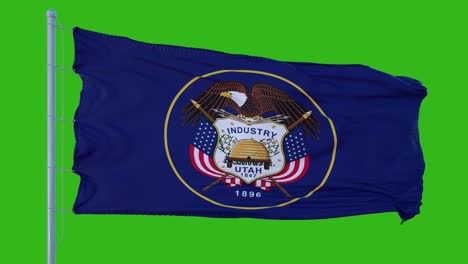 state flag of utah waving in the wind against green screen background