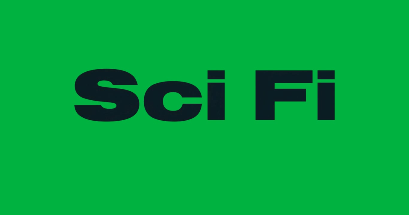 투명한 배경 위 중앙에 떠다니는 SF 글자, 기술 브랜딩을 위해 은은하게 빛남.
