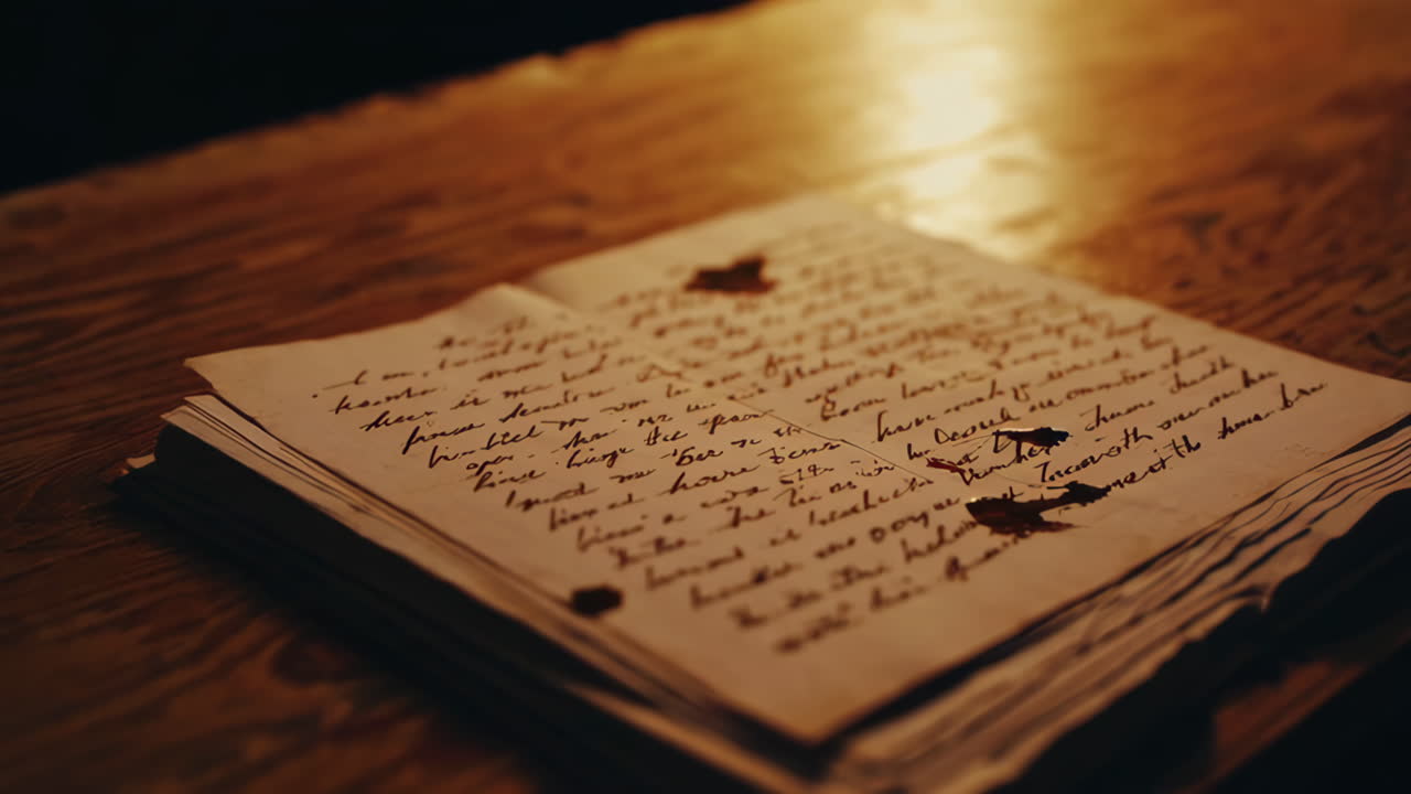 Old Handwritten Journal on Wooden Table