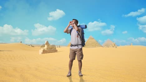 tourist exploring the egyptian desert