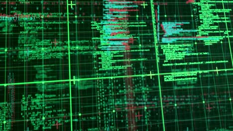 Animation-of-data-processing-over-grid-network-against-green-background