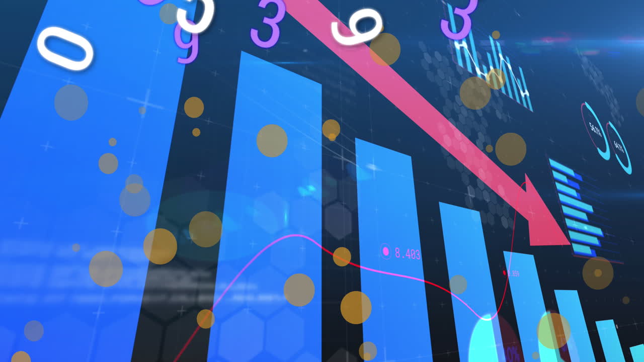 animación del procesamiento de datos y puntos sobre fondo azul