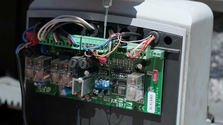 Connecting the automatic garage gate mechanism with remote controller. Installation automatic gate motor and working for control gate home security system