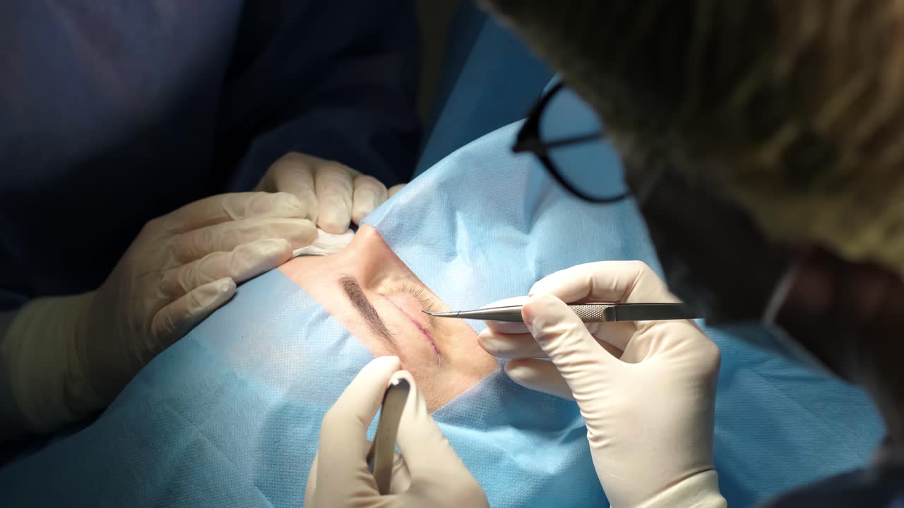 operación de cirugía plástica de blefaroplastia, centrada en el rejuvenecimiento y la modificación de la región del ojo.