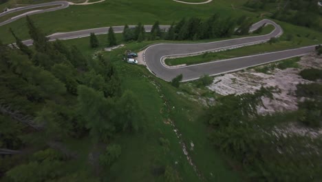 aerial view of mountain landscape in the dolomites, italy on a sunny day