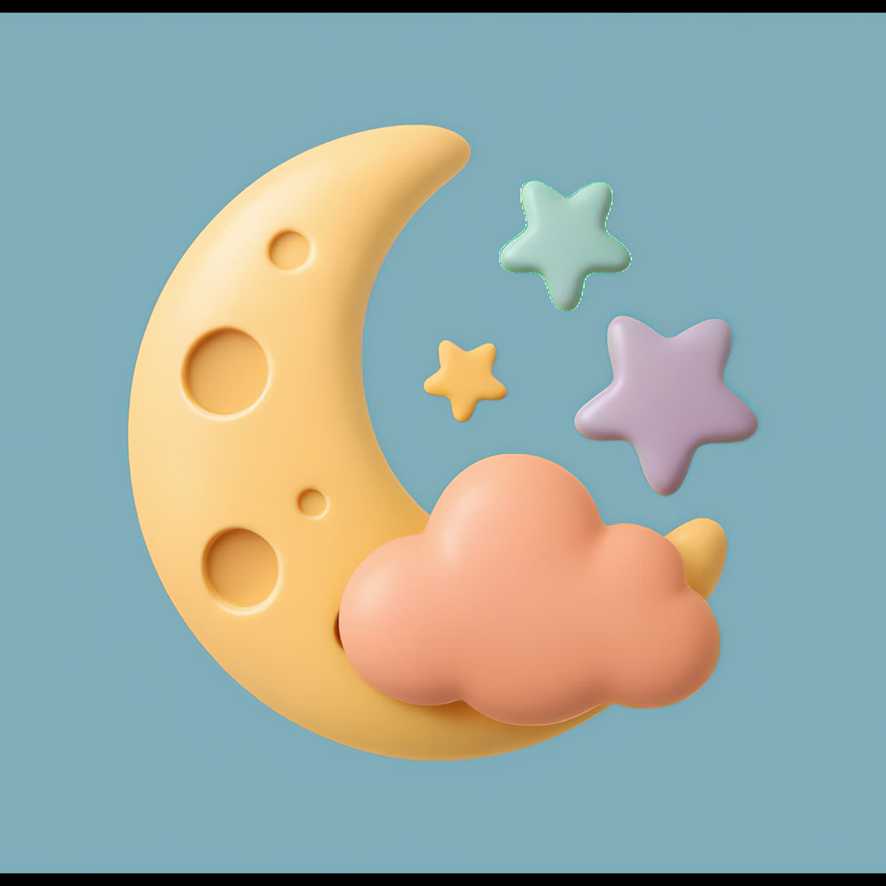 Whimsical moon with colorful stars animation isolated asset, transparent 4K video, alpha channel