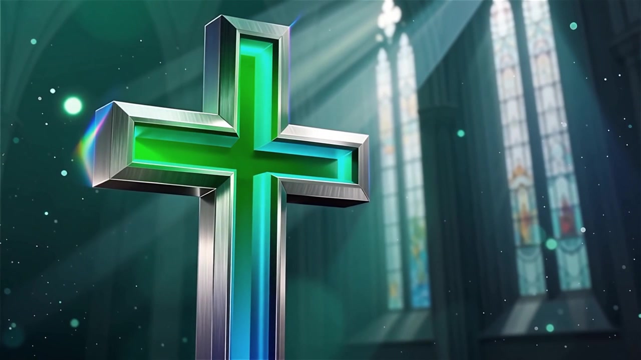 Croce Cristiana Luce Celestiale Sfondo per il Culto.