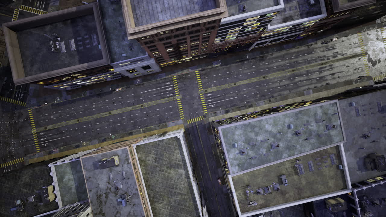 밤 에 버려진 도시 거리 의 새 들 의 눈 으로 볼 수 있는 모습