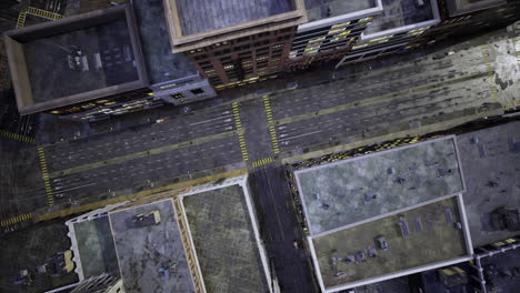 vista de pájaro de una calle urbana abandonada por la noche