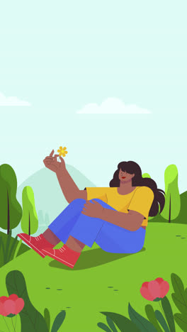 woman enjoying a flower in nature