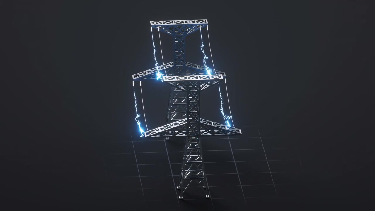 Power lines between the transmission towers, 3d rendering.