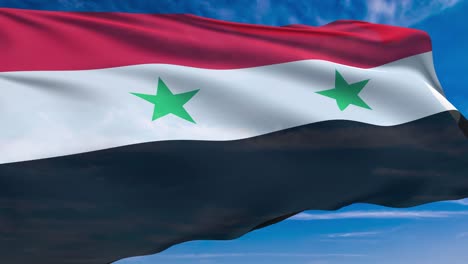 flag of syria with fabric structure against a cloudy sky (loopable)