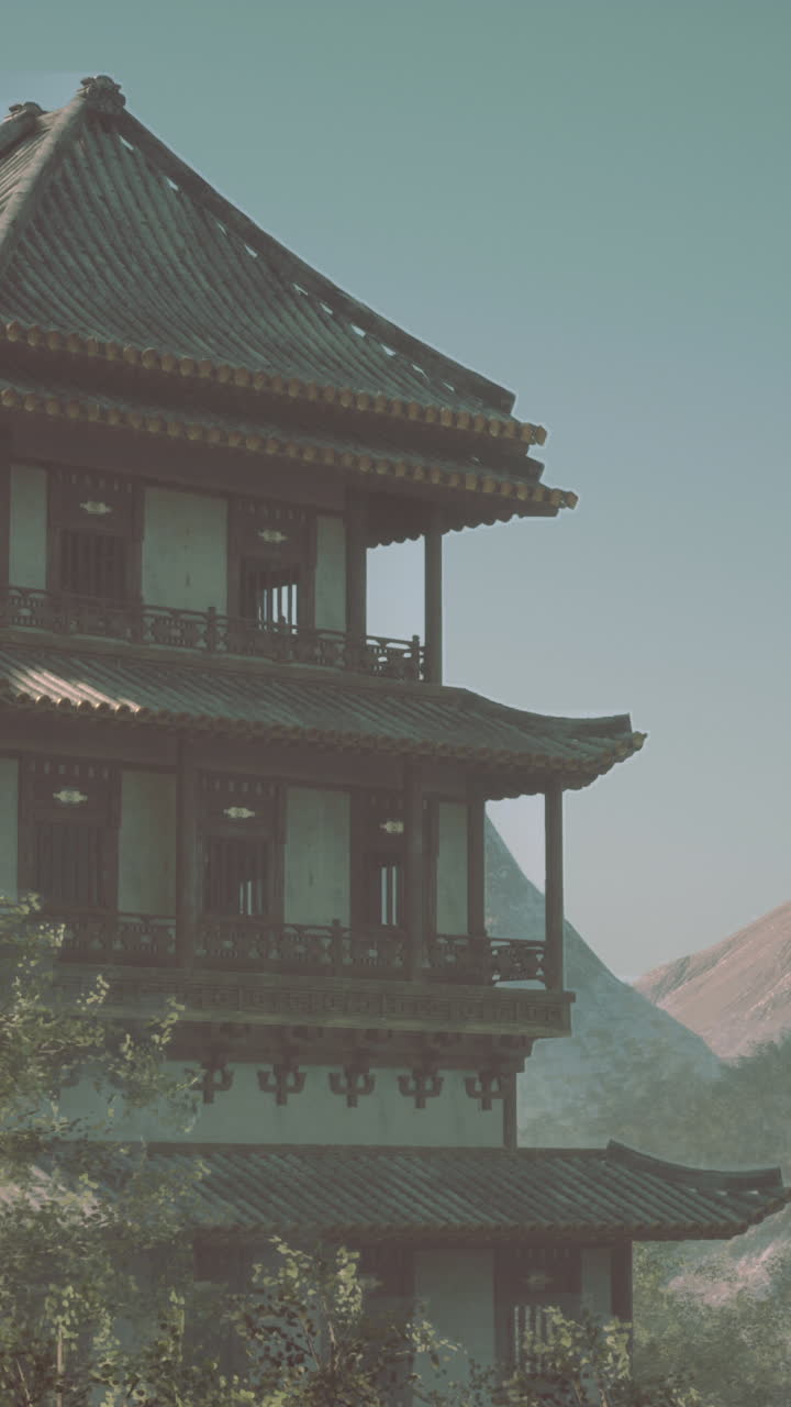 산에 있는 전통적인 중국 건축물