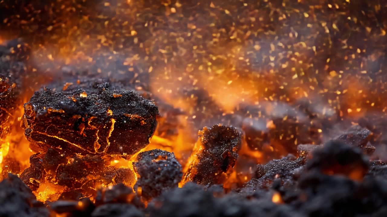 A mesmerizing close-up of glowing embers and ash, showcasing the intense heat and vibrant colors created by burning materials, highlighting the natural beauty of fire