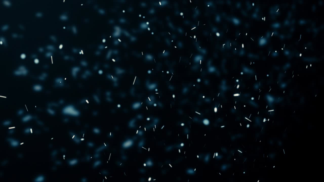 Abstract composition from chaotic flying sparkles like a snow in a winter with depth of field 4K