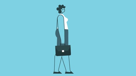 funny graphic flat design bold woman cartoon character walking cycle with briefcase isolated loop 2d animation