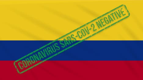 colombia balanceando una bandera con un sello verde de libertad del coronavirus, bucle