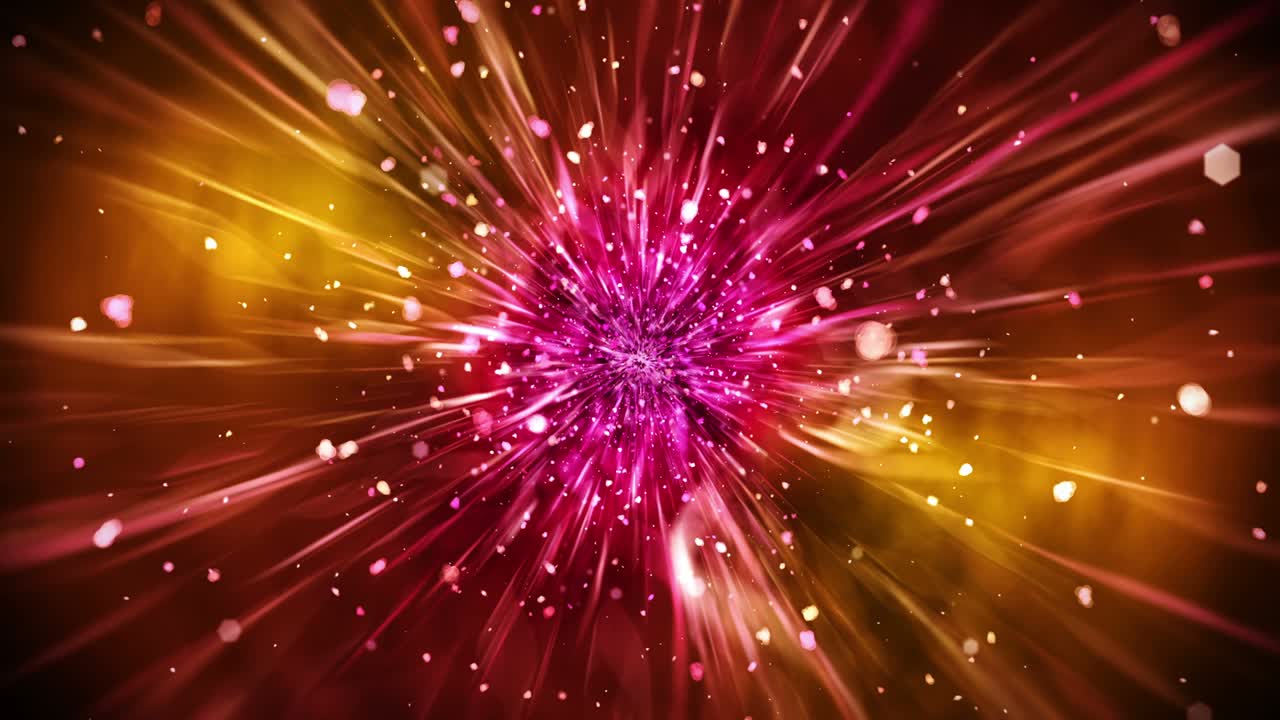 lujosas luces brillantes con partículas parpadeantes. brillo animación de bucle vintage. circular. hexagonal. lineal. concepto de decoraciones de pantalla. rojo y amarillo.