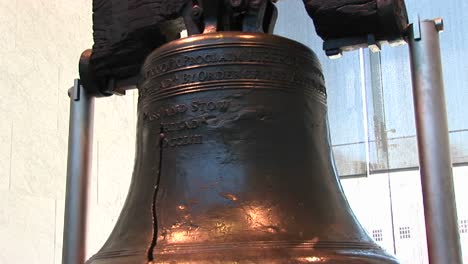 the camera pans from the bottom to the top of the liberty bell including the original elm yoke