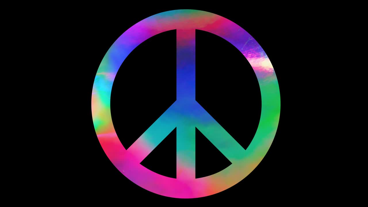 Rainbow Peace Symbol / sign / light painting animation graphic / loop able with 3 separate shots against black background